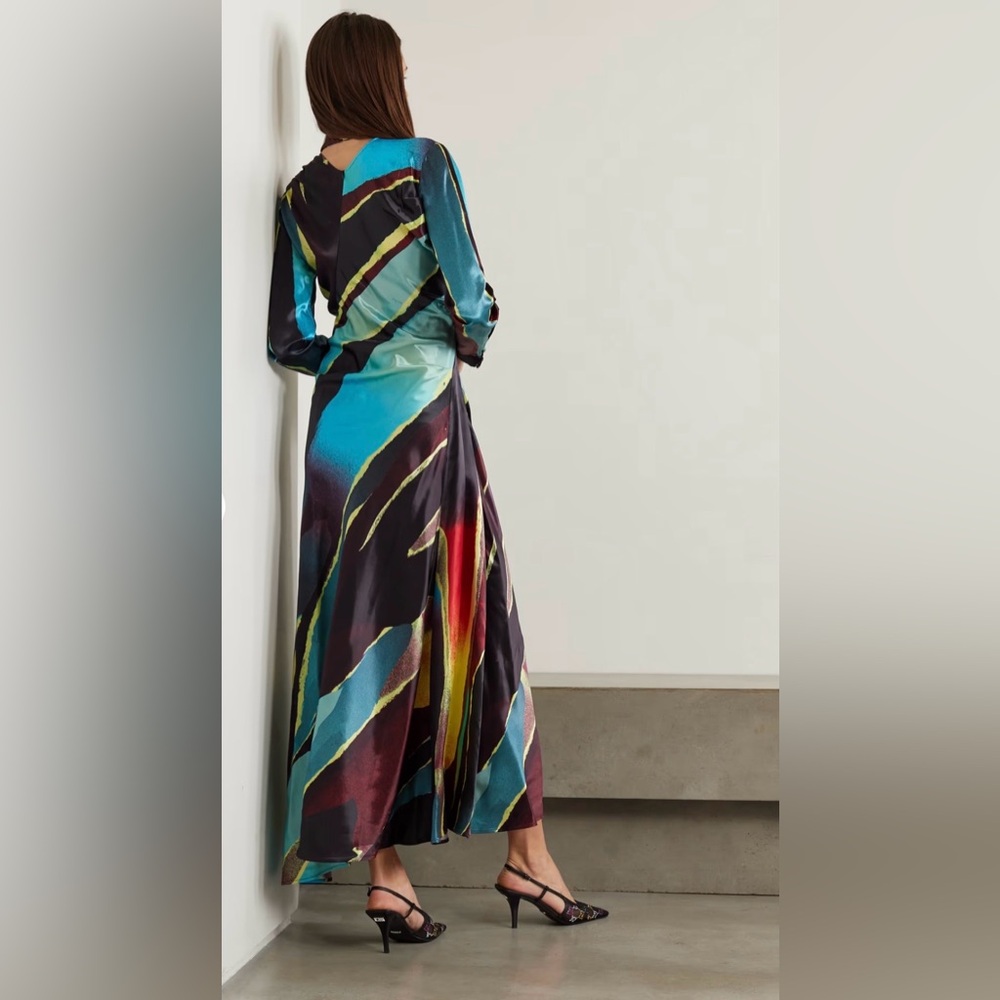 CHRISTOPHER JOHN ROGERS Front-bow cutout printed satin maxi dress - Picture 4 of 7